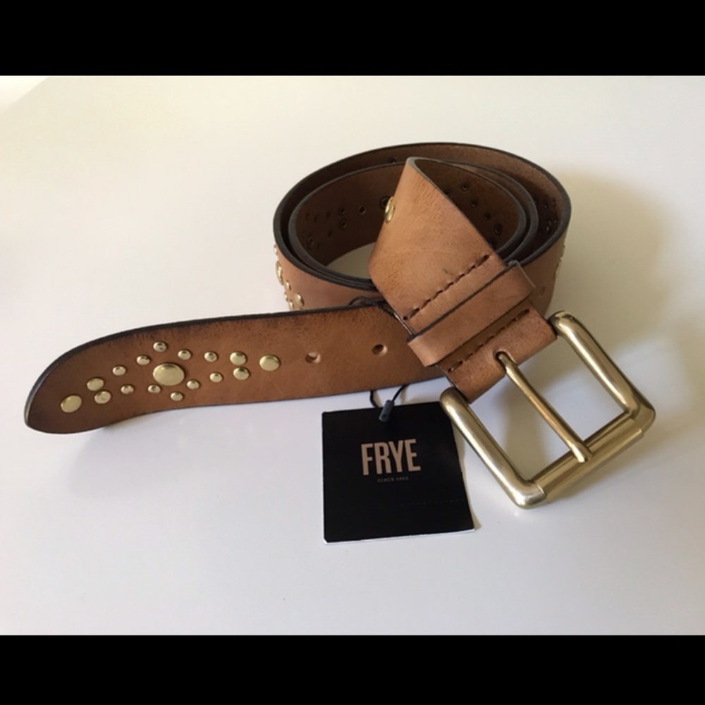Frye Leather Brown Belt With Studs, Size XL